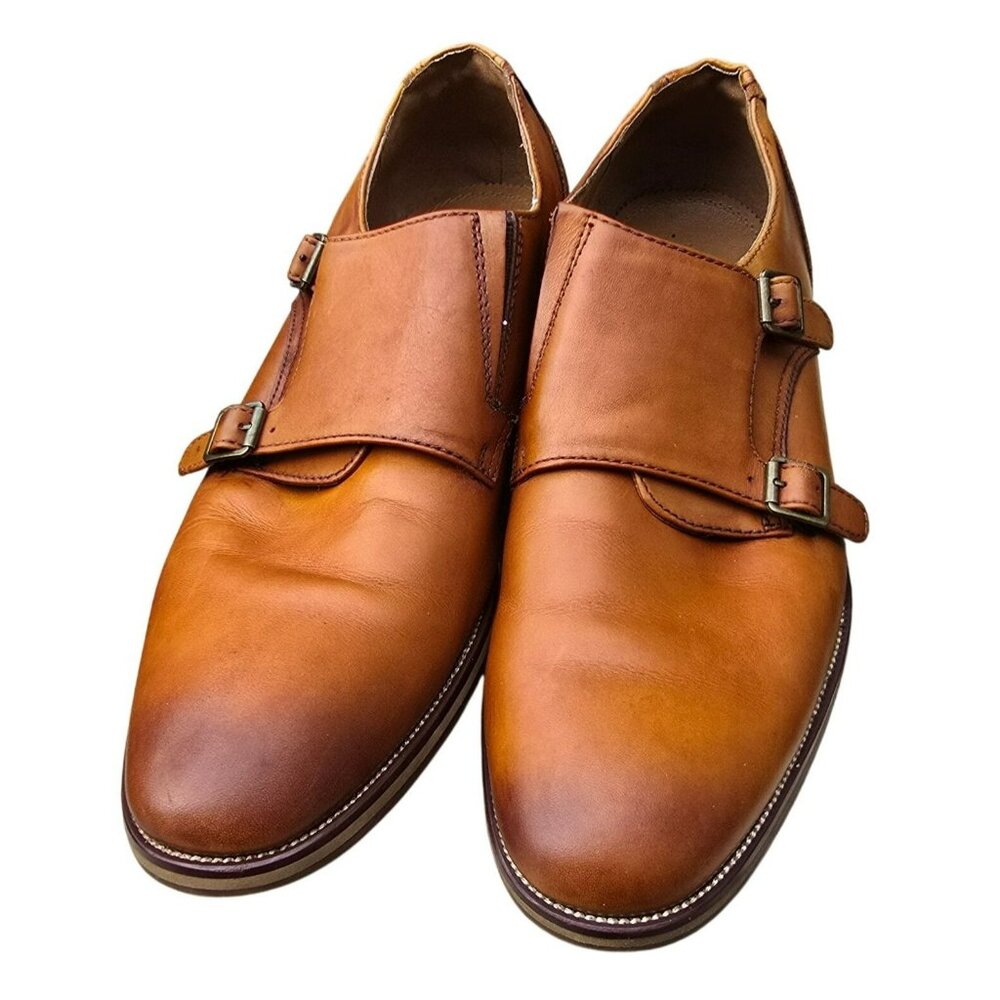 Brown ALDO Mens Monk Strap Leather Shoes Size 10 Cognac JJJ4106